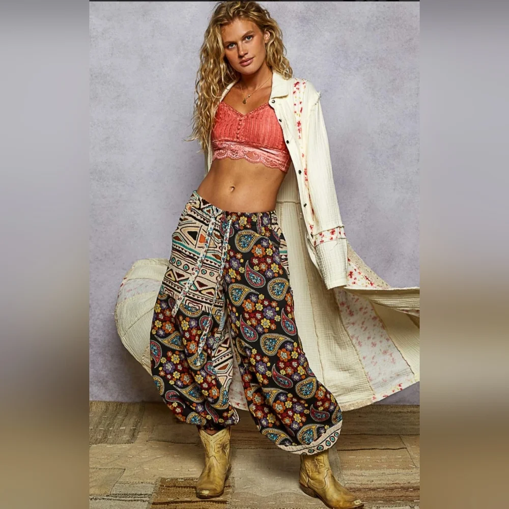 #761 POL Long Jacket In Double Gauze With Floral & Crochet Patchwork - Picture 3 of 5